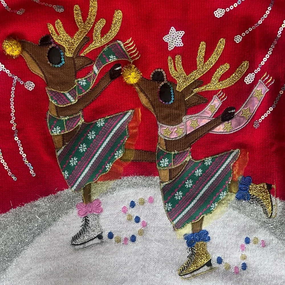NWOT Red Glitter Sequin Reindeer Christmas‎ Holiday Sweater